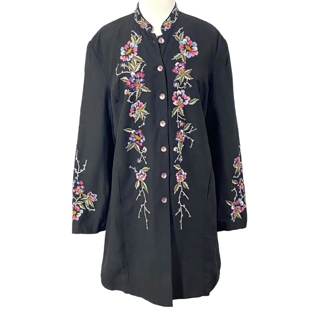 UNITS Jacket Embroidered XL Floral Black SILK BLEND Lined India - Picture 1 of 7